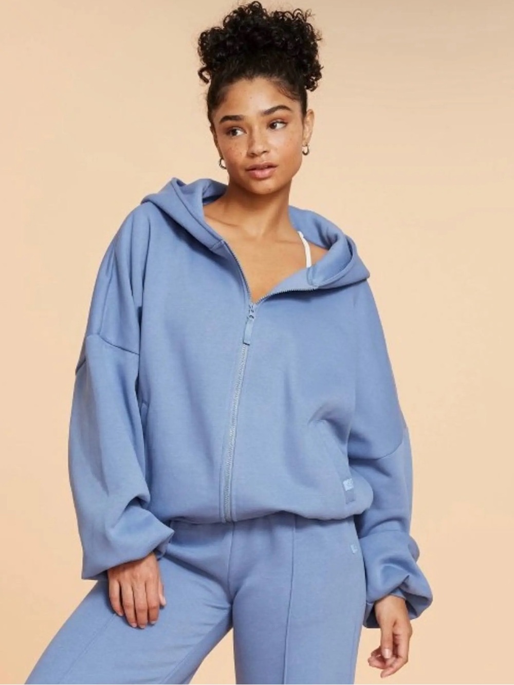 BLOGILATES M Marshmallow Zip Hoodie in Steel Blue • Athleisure Hooded Sweatshirt - Picture 1 of 11